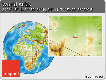 Physical Location Map of the Area around 24° 22' 49" N, 22° 10' 29" E