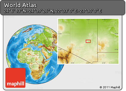 Physical Location Map of the Area around 24° 22' 49" N, 23° 1' 29" E