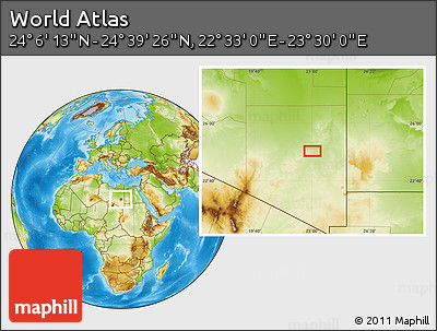 Physical Location Map of the Area around 24° 22' 49" N, 23° 1' 29" E