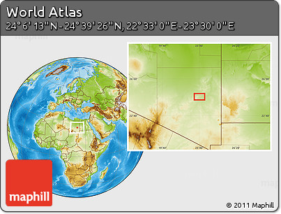 Physical Location Map of the Area around 24° 22' 49" N, 23° 1' 29" E