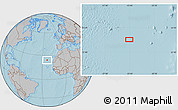 Gray Location Map of the area around 24° 22' 49" N, 23° 43' 30" W, hill shading