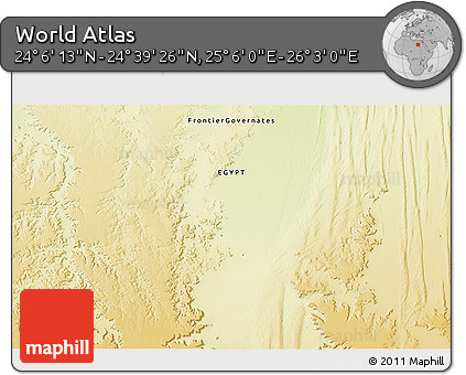 Physical 3D Map of the Area around 24° 22' 49" N, 25° 34' 30" E