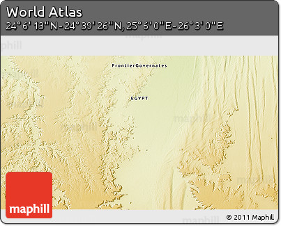 Physical 3D Map of the Area around 24° 22' 49" N, 25° 34' 30" E