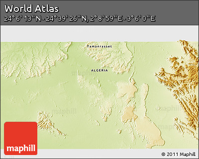 Physical 3D Map of the Area around 24° 22' 49" N, 2° 37' 30" E