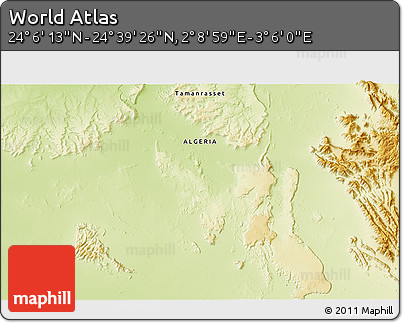 Physical 3D Map of the Area around 24° 22' 49" N, 2° 37' 30" E