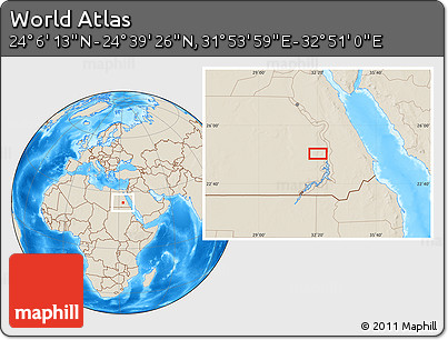 Shaded Relief Location Map of the Area around 24° 22' 49" N, 32° 22' 30" E