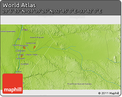 Physical 3D Map of the Area around 24° 22' 49" N, 33° 13' 30" E