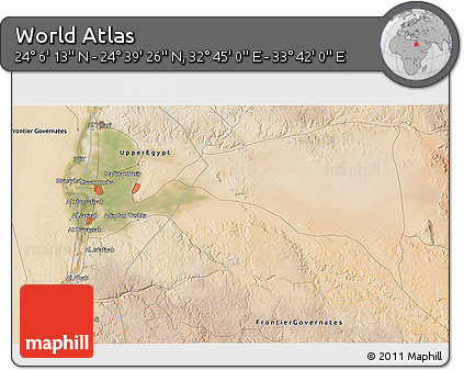 Satellite 3D Map of the Area around 24° 22' 49" N, 33° 13' 30" E