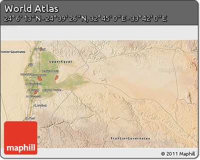 Satellite 3D Map of the Area around 24° 22' 49" N, 33° 13' 30" E