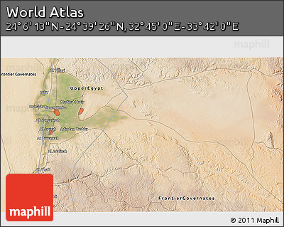 Satellite 3D Map of the Area around 24° 22' 49" N, 33° 13' 30" E