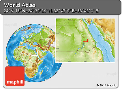 Physical Location Map of the Area around 24° 22' 49" N, 33° 13' 30" E