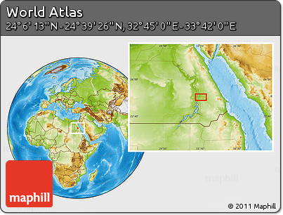 Physical Location Map of the Area around 24° 22' 49" N, 33° 13' 30" E
