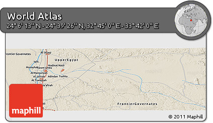 Shaded Relief Panoramic Map of the Area around 24° 22' 49" N, 33° 13' 30" E
