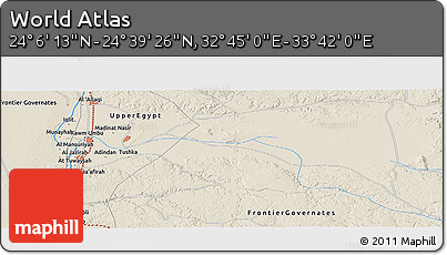 Shaded Relief Panoramic Map of the Area around 24° 22' 49" N, 33° 13' 30" E