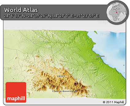 Physical 3D Map of the Area around 24° 22' 49" N, 34° 55' 29" E