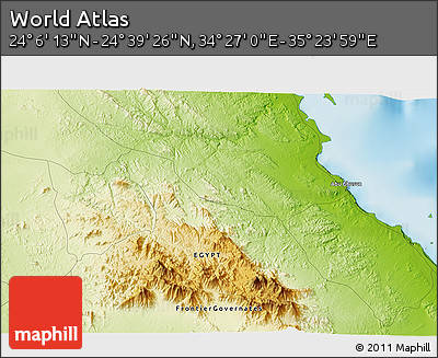 Physical 3D Map of the Area around 24° 22' 49" N, 34° 55' 29" E