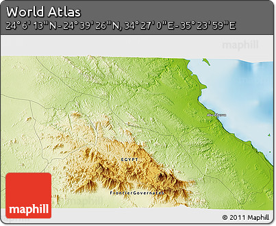 Physical 3D Map of the Area around 24° 22' 49" N, 34° 55' 29" E