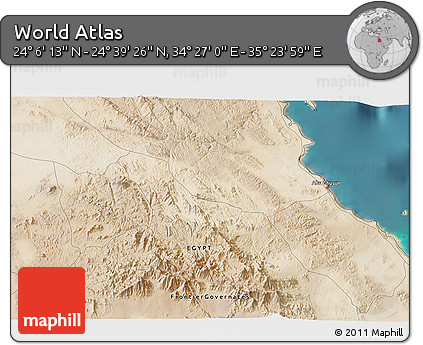 Satellite 3D Map of the Area around 24° 22' 49" N, 34° 55' 29" E