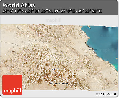 Satellite 3D Map of the Area around 24° 22' 49" N, 34° 55' 29" E