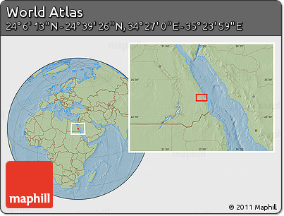 Savanna Style Location Map of the Area around 24° 22' 49" N, 34° 55' 29" E, hill shading