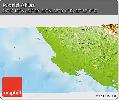 Physical 3D Map of the Area around 24° 22' 49" N, 37° 28' 30" E