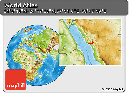 Physical Location Map of the Area around 24° 22' 49" N, 38° 19' 30" E