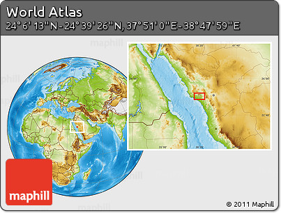 Physical Location Map of the Area around 24° 22' 49" N, 38° 19' 30" E
