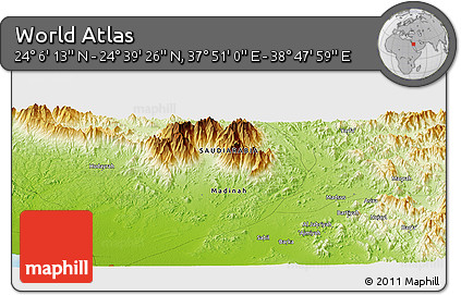 Physical Panoramic Map of the Area around 24° 22' 49" N, 38° 19' 30" E
