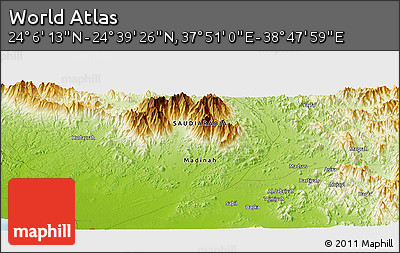 Physical Panoramic Map of the Area around 24° 22' 49" N, 38° 19' 30" E