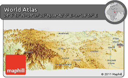 Physical Panoramic Map of the Area around 24° 22' 49" N, 39° 10' 29" E