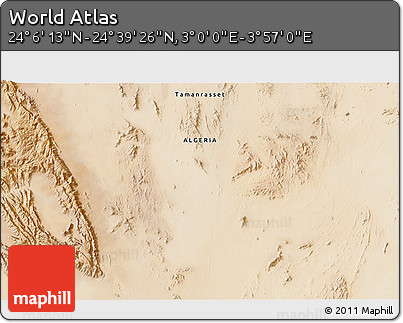 Satellite 3D Map of the Area around 24° 22' 49" N, 3° 28' 30" E