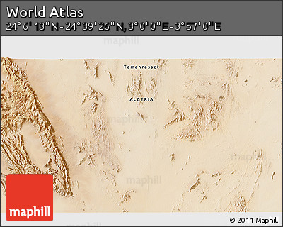 Satellite 3D Map of the Area around 24° 22' 49" N, 3° 28' 30" E