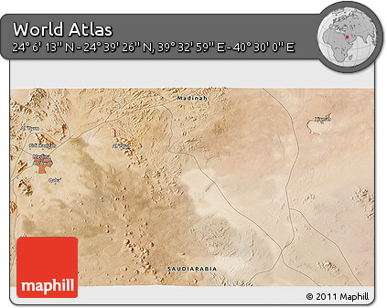 Satellite 3D Map of the Area around 24° 22' 49" N, 40° 1' 29" E