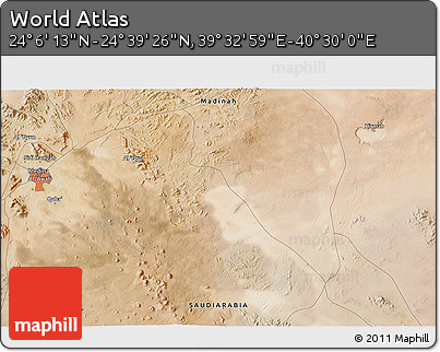 Satellite 3D Map of the Area around 24° 22' 49" N, 40° 1' 29" E