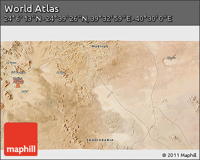 Satellite 3D Map of the Area around 24° 22' 49" N, 40° 1' 29" E