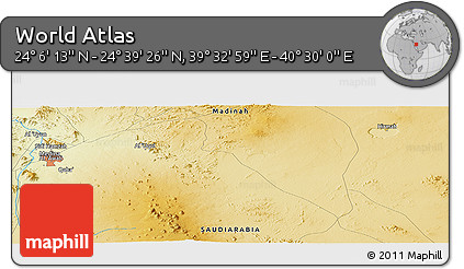 Physical Panoramic Map of the Area around 24° 22' 49" N, 40° 1' 29" E