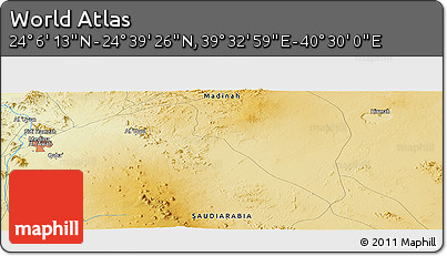 Physical Panoramic Map of the Area around 24° 22' 49" N, 40° 1' 29" E