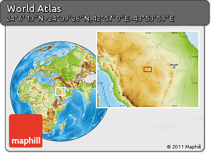 Physical Location Map of the Area around 24° 22' 49" N, 43° 25' 29" E