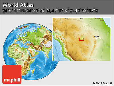Physical Location Map of the Area around 24° 22' 49" N, 43° 25' 29" E