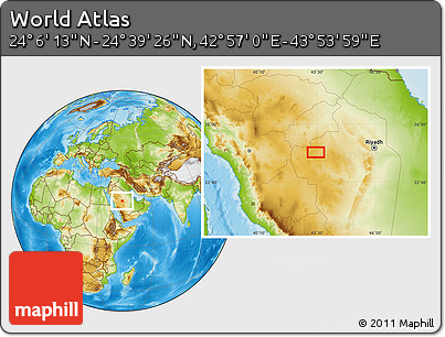 Physical Location Map of the Area around 24° 22' 49" N, 43° 25' 29" E