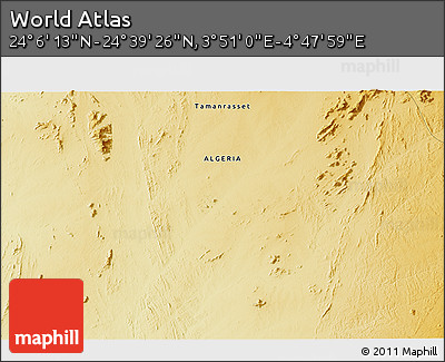 Physical 3D Map of the Area around 24° 22' 49" N, 4° 19' 30" E