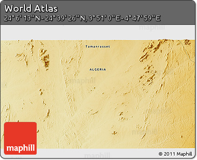 Physical 3D Map of the Area around 24° 22' 49" N, 4° 19' 30" E