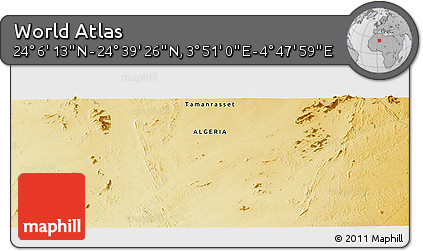 Physical Panoramic Map of the Area around 24° 22' 49" N, 4° 19' 30" E