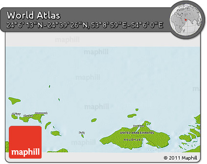 Physical 3D Map of the Area around 24° 22' 49" N, 53° 37' 30" E