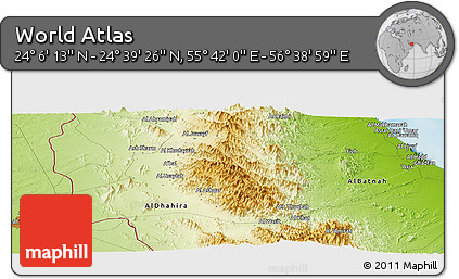 Physical Panoramic Map of the Area around 24° 22' 49" N, 56° 10' 29" E