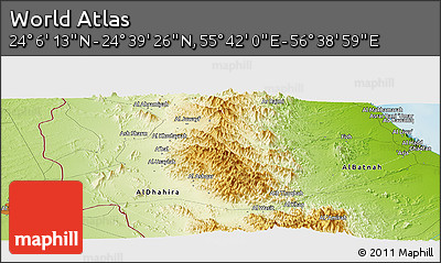 Physical Panoramic Map of the Area around 24° 22' 49" N, 56° 10' 29" E