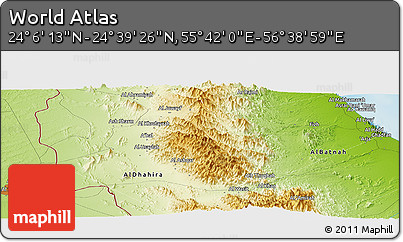 Physical Panoramic Map of the Area around 24° 22' 49" N, 56° 10' 29" E
