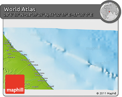 Physical 3D Map of the Area around 24° 22' 49" N, 57° 1' 29" E