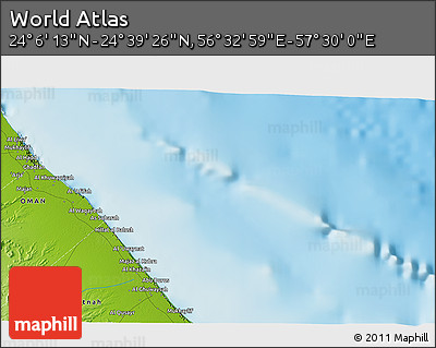 Physical 3D Map of the Area around 24° 22' 49" N, 57° 1' 29" E