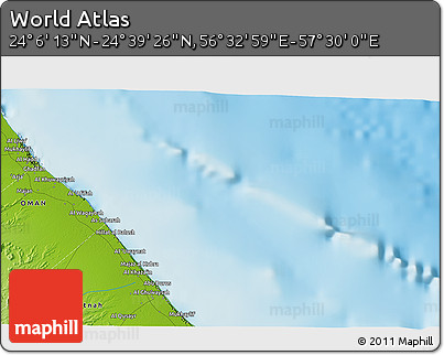 Physical 3D Map of the Area around 24° 22' 49" N, 57° 1' 29" E